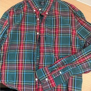 J. Crew Men’s Red and Green Plaid Button-Down Shirt